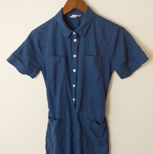 Caslon Utility Jumpsuit Size 2X Blue Button Front Short Sleeve Pockets Linen